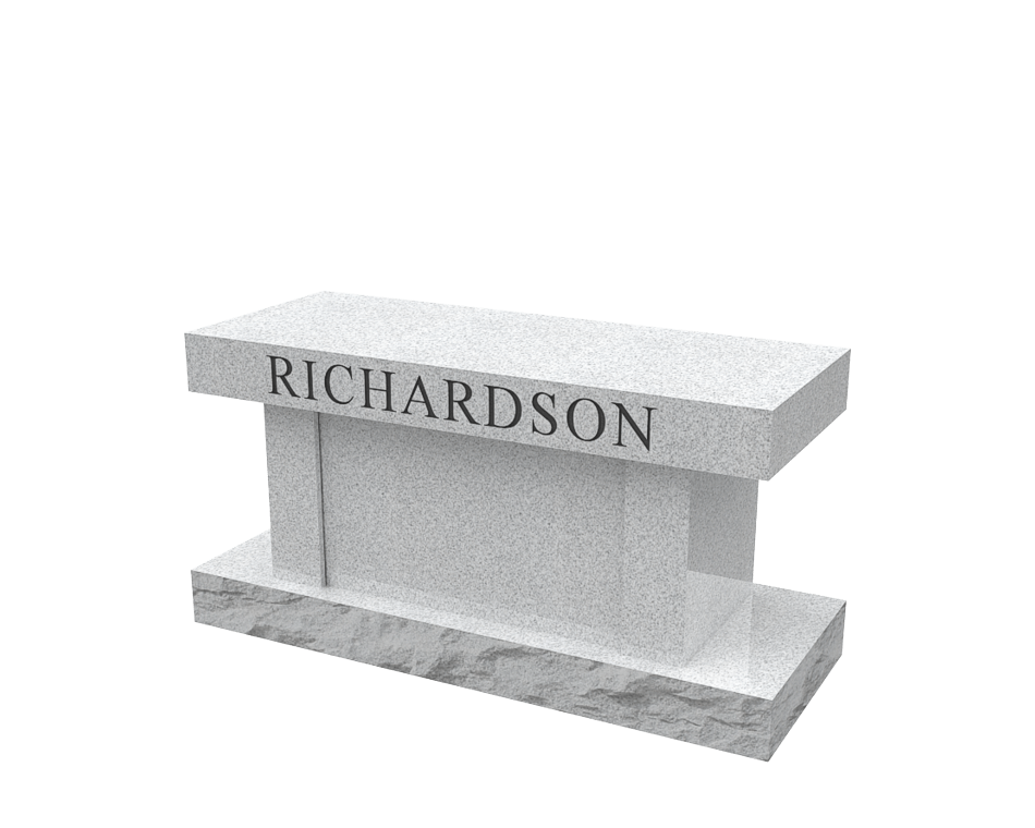Grey bench with family name Richardson engraved on seat