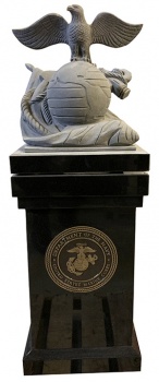 Cremation memorial featuring Marines carving. Other armed forces also available